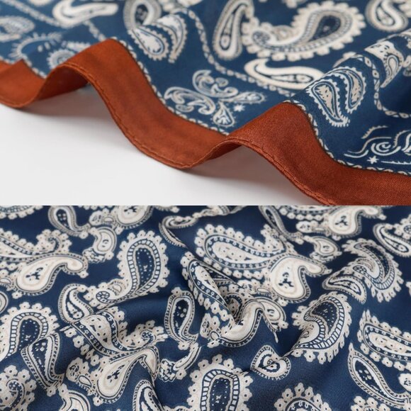 ⚡Men Navy Blue Necktie 27.5 Inches Cowboy Scarves Pocket Square Silk Bandanas - Picture 7 of 9